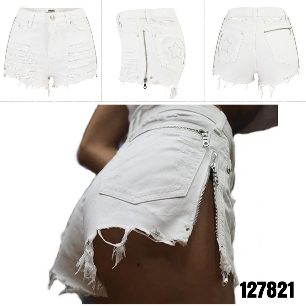 New Distressed Shorts with Zipper Sides